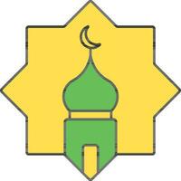 Rub El Hizb With Mosque Icon In Green And Yellow Color. vector