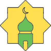 Rub El Hizb With Mosque Icon In Green And Yellow Color. vector