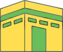 Isolated Kaaba Icon Green And Yellow Color. vector