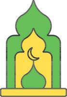 Illustration Of Mosque Window Icon In Green And Yellow Color. vector