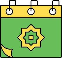 Islamic Calendar Icon In Green And Yellow Color. vector