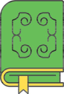Isolated Quran Book Icon In Green And Yellow Color.