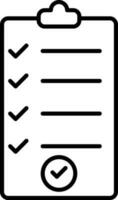 Check Document Paper On Clipboard Black Stroke Icon. vector