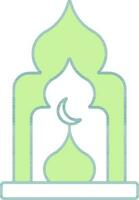 Illustration Of Mosque Window Icon In Green And White Color. vector