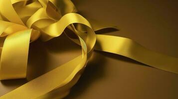 a yellow ribbon is placed on a yellow background, in the style of ultrafine detail, exciting texture, generate ai photo