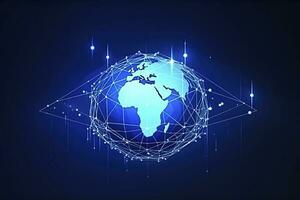 Global network on Earth concept. 3D rendering, World map point. Big data analytics and business concept, world map point and line composition concept of global business, generate ai photo