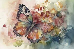 un mariposa descansando en un flor pétalo acuarela cuadro, hermosa natural formularios, crujiente limpiar formas, vistoso, blanco fondo, generar ai foto