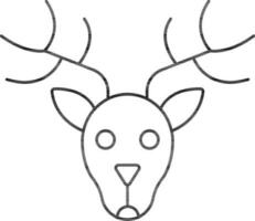 Reindeer Face Icon In Black Line Art. vector