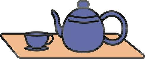 Blue And Orange Cup And Teapot On Tray Icon. vector