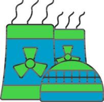 nuclear poder planta icono en verde y azul color. vector