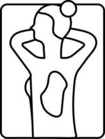 hembra espalda masaje icono en Delgado línea Arte. vector
