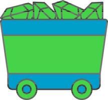 Green And Blue Coal Cart Icon In Flat Style. vector