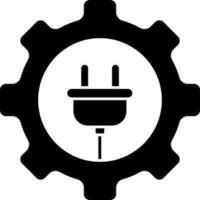 Black Plug With Cogwheel Icon In Flat Style. vector