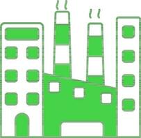 Flat Style Factory Green And White Icon. vector