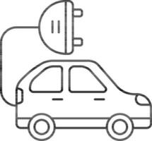 Delgado línea Arte eléctrico coche icono en plano estilo. vector