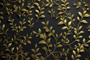 3d wallpaper mural. golden branches leave. black art background, generate ai photo