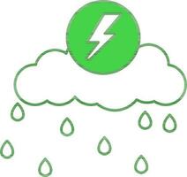 Lighting Bolt With Rain Cloud Green And White Icon. vector