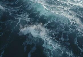 aerial view of huge waves in blue ocean, in the style of textural explorations, fluid gestures, unreal engine, generate ai photo