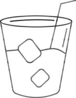 Cold Drink Glass Icon In Thin Line Art. vector