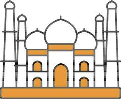 Flat Style Taj Mahal Flat Icon In Orange And White Color. vector