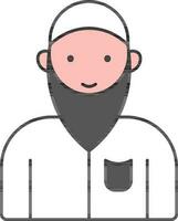 Muslim Man Cartoon Character Icon In Grey And White Color. vector