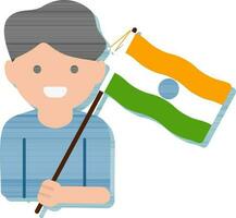 Cheerful Young Little Boy Holding Indian Flag Colorful Icon. vector