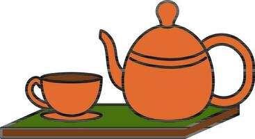 Flat Style Cup And Teapot On Tray Icon. vector