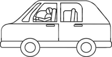 Man Driving Car Icon In Linear Style. vector
