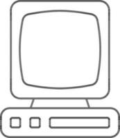 Monitor With Setup Box Icon In Black Line Art. vector