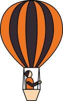 Boy On Hot Air Balloon Icon In Orange And Magenta Color. vector