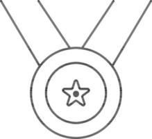 Star Round Medal With Ribbon Line Art Icon. vector