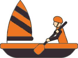 Man Driving Boat Icon In Orange And Magenta Color. vector