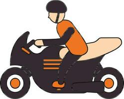 hombre montando motocicleta icono en naranja y magenta color. vector