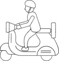 Man Driving Scooter Icon In Stroke Style. vector