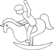 Linear Style Boy Sitting On Rocking Horse Icon. vector