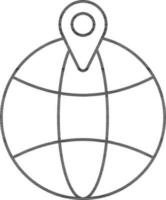 Map Pin On Global Icon In Black Line Art. vector