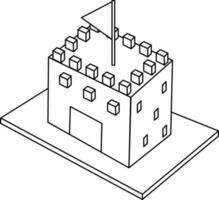 Top View Of Castle Icon In Black Line Art. vector