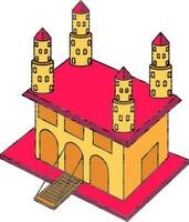 Medieval Castle Icon In Pink And Orange Color. vector