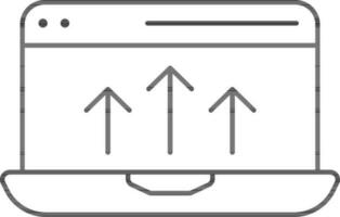 Up Arrows In Laptop Screen Black line Art Icon. vector