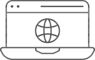 Globe Symbol On Laptop Screen Outline Icon. vector