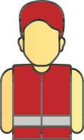 Man Wear Protective Vest Icon In Red And Yellow Color. vector