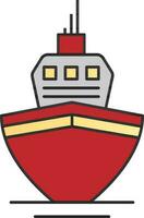 Ship Icon In Red, Gray And Yellow Color. vector