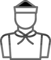 Sailing Man Character Icon In Black And White Color. vector