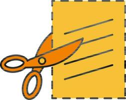 Cutting Paper With Scissor Icon In Yellow And Orange Color. vector