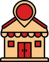 Location Pin With Shop Icon In Red And Orange Color. vector