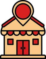 Location Pin With Shop Icon In Red And Orange Color. vector