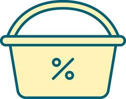 Shopping Basket With Percentage Icon In Yellow Color. vector