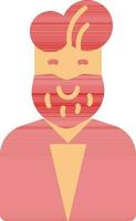 Beard Man Character Icon In Red And Orange Color. vector