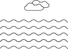 River With Cloud Icon In Black Outline. vector