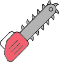 Flat Style Chainsaw Icon In Red And Grey Color. vector